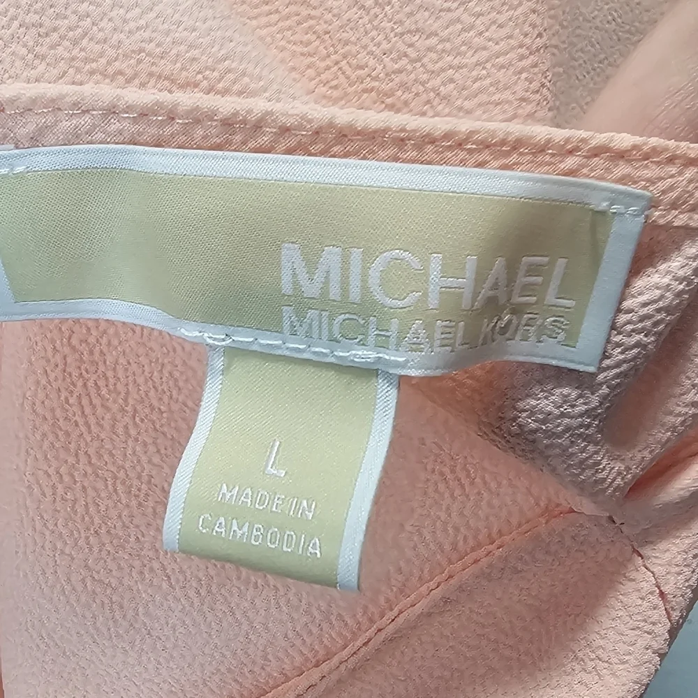 Michael Kors Women’s Sheer Solid Peach Short Sleeve Half Zip Blouse Size L